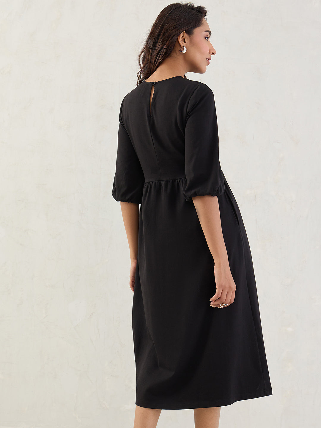 Black Cotton Knitted Midi Dress