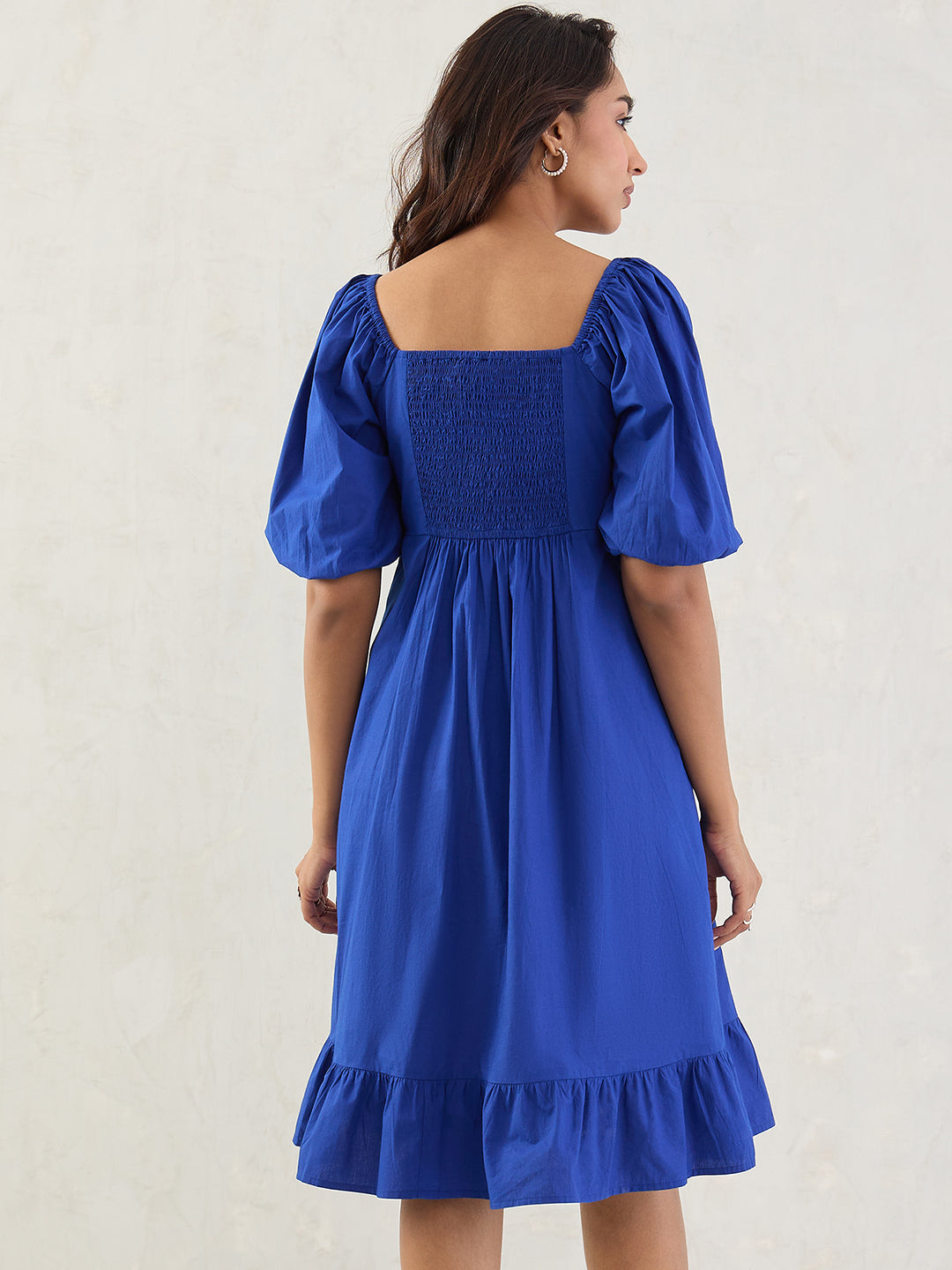 Royal Blue Poplin Square Neck Midi Dress