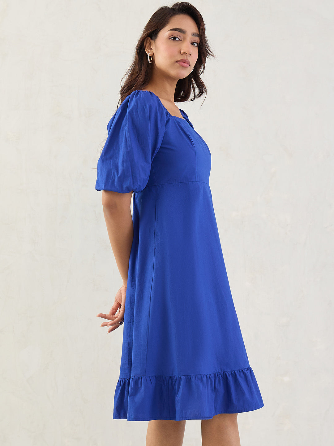 Royal Blue Poplin Square Neck Midi Dress