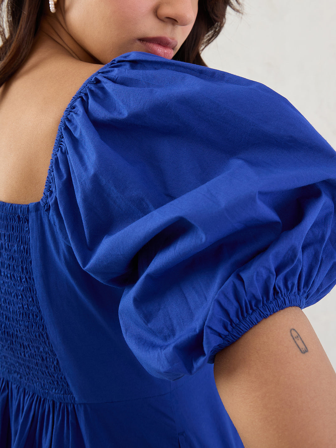Royal Blue Poplin Square Neck Midi Dress