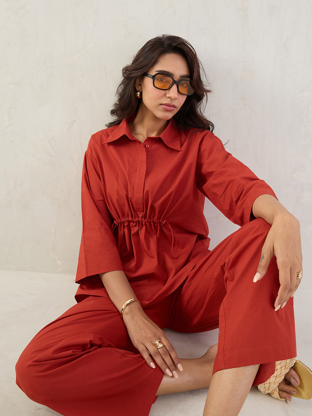 Rust Poplin Shirt Co-Ord Set