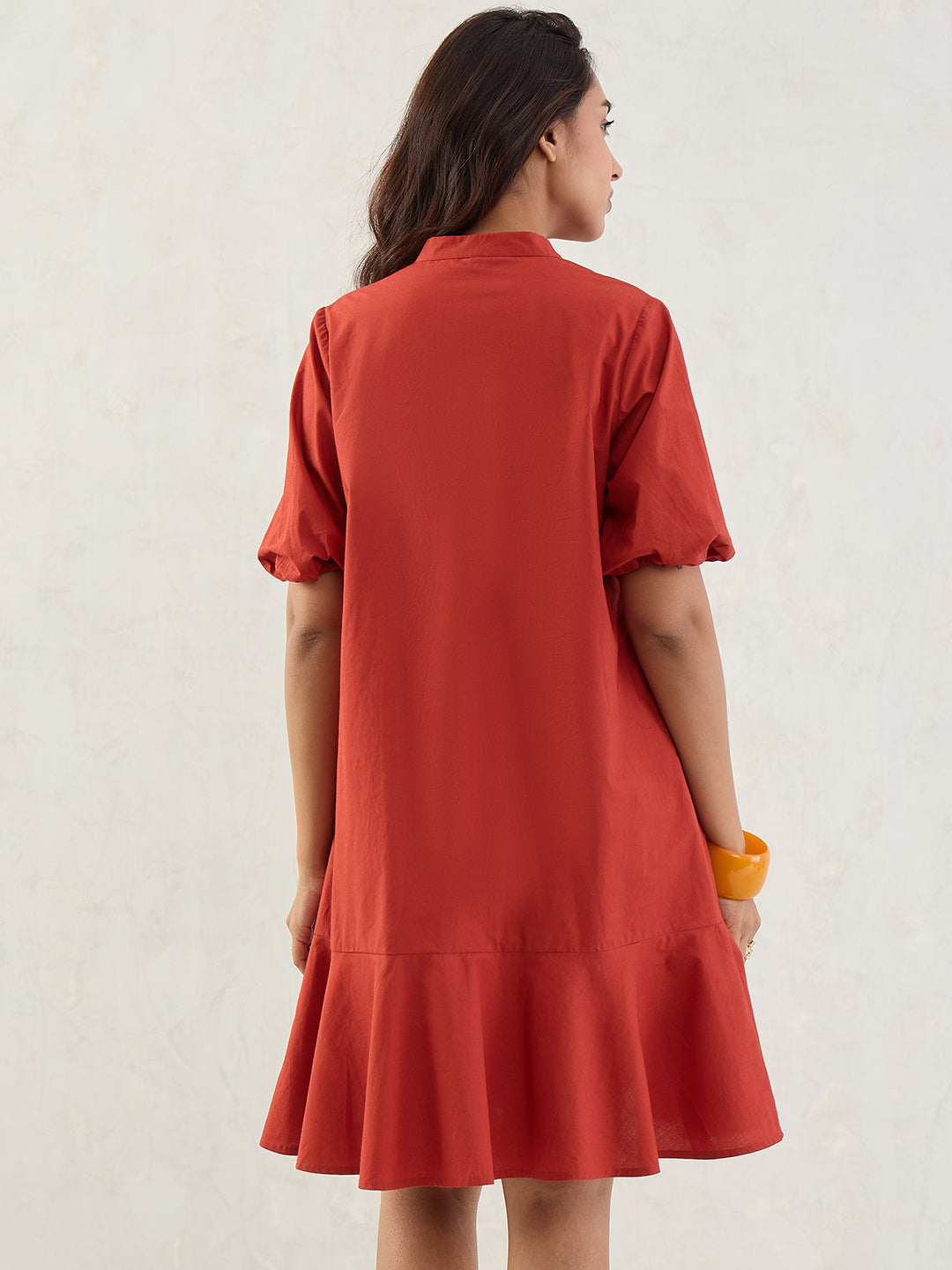 Rust Poplin Button Down Knee Length Dress