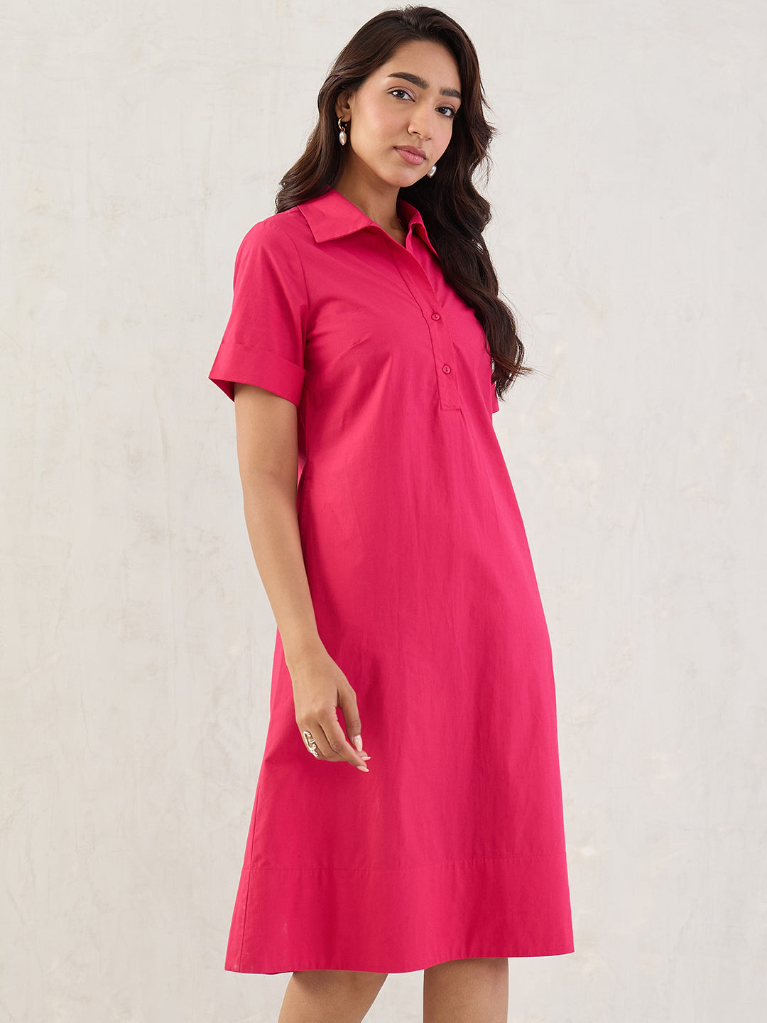 Pink Poplin Midi Dress