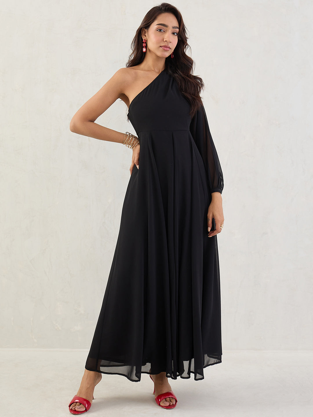Black One Shoulder Maxi Dress
