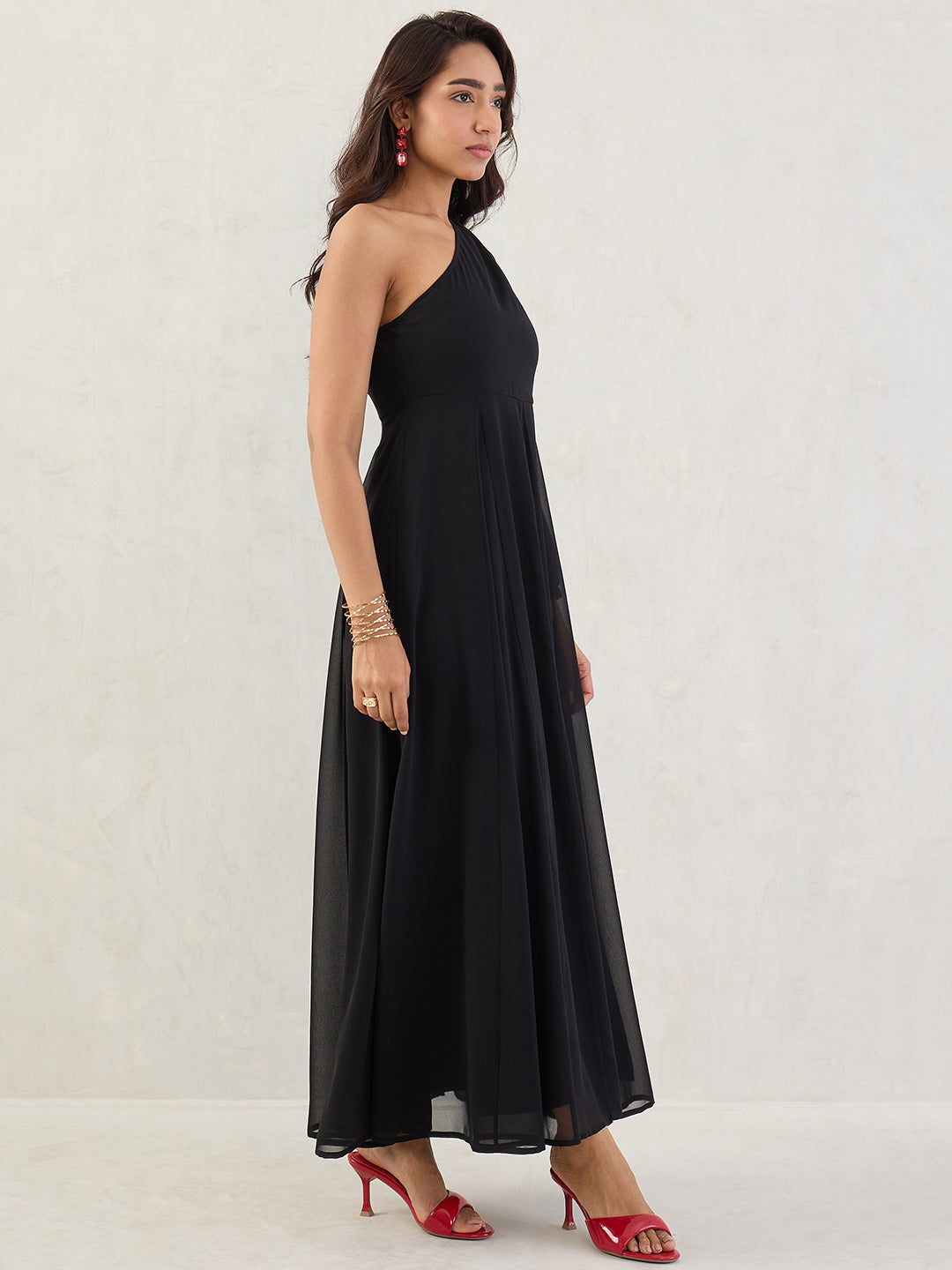 Black One Shoulder Maxi Dress