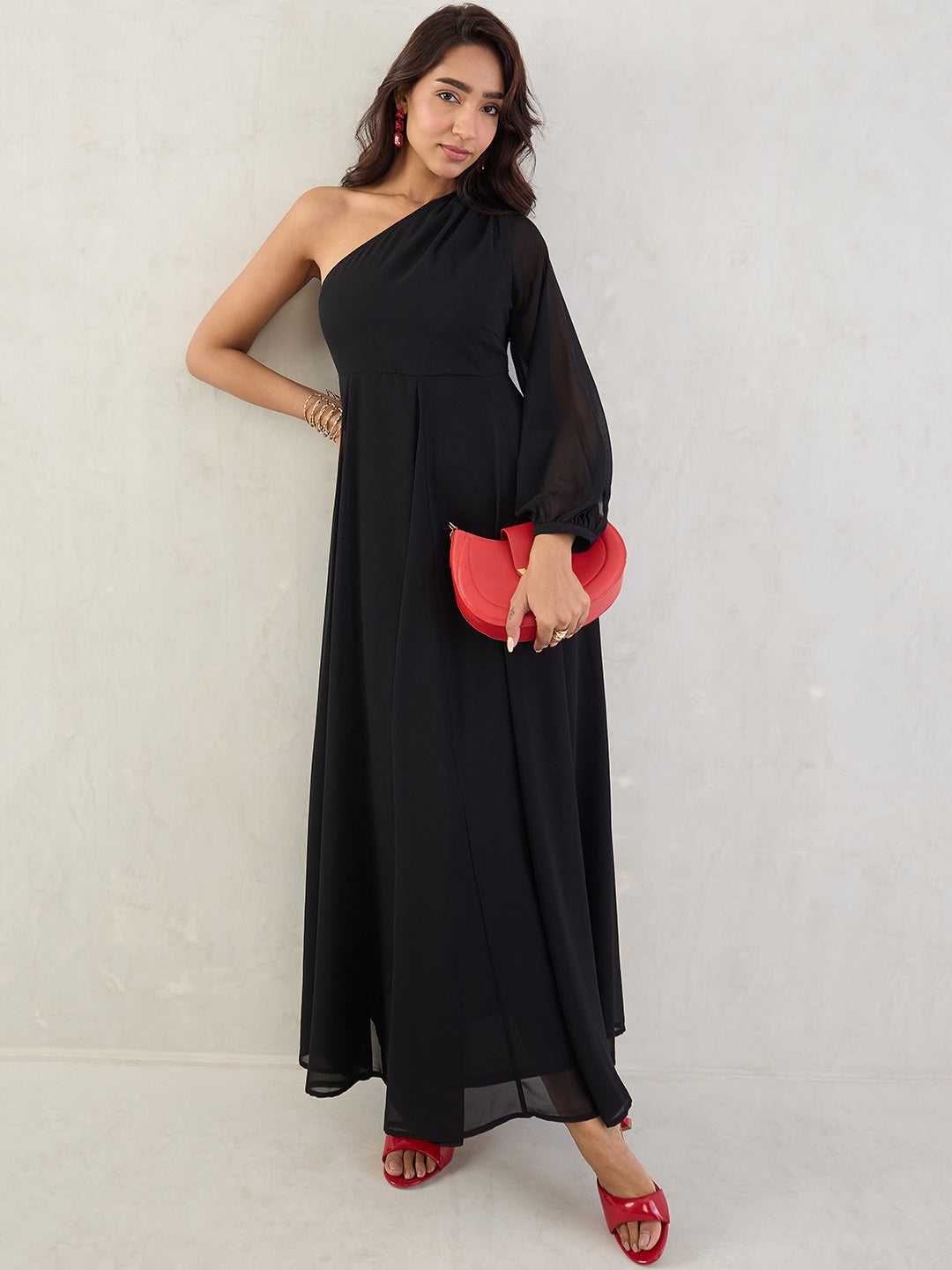 Black One Shoulder Maxi Dress