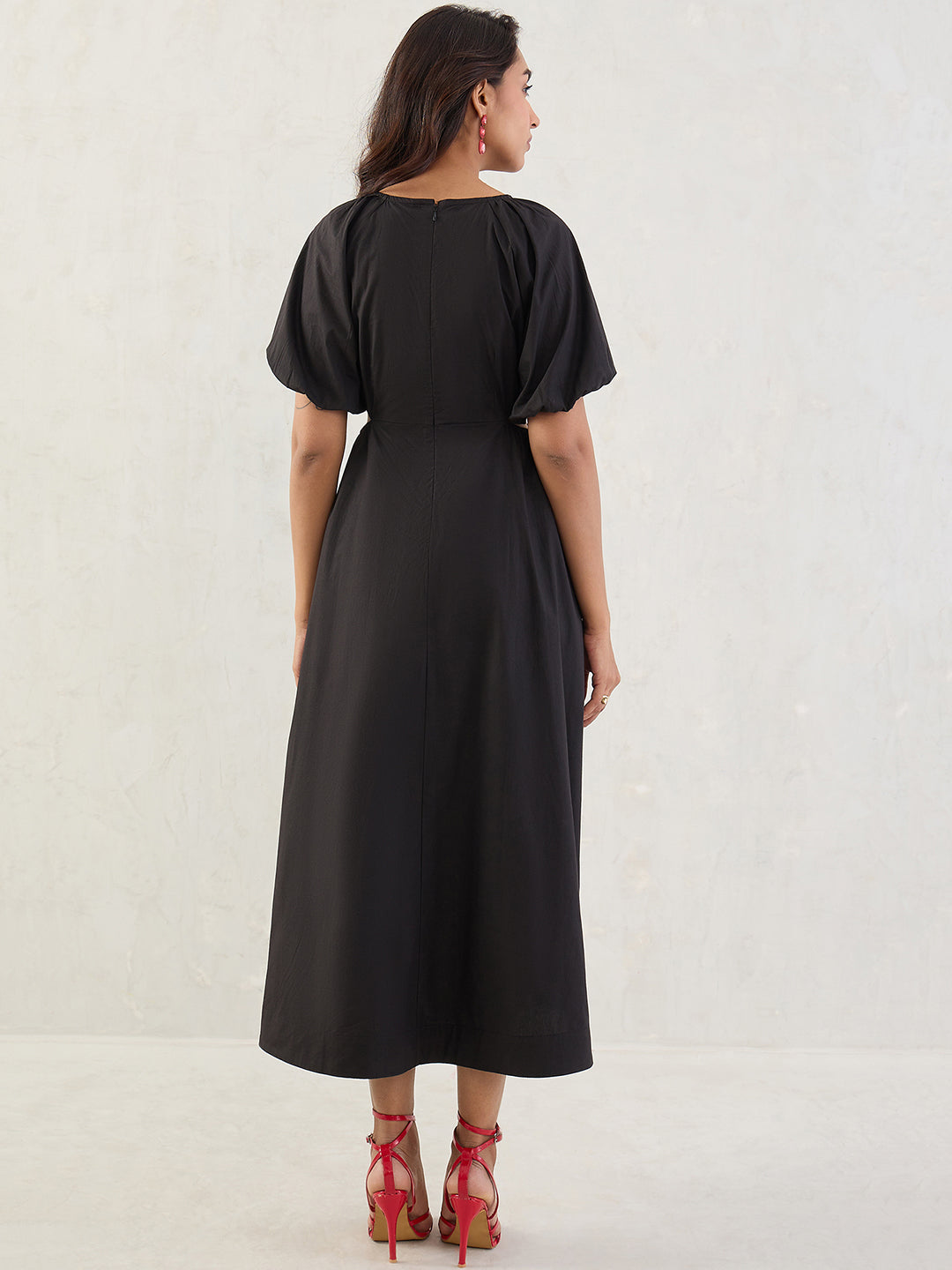 Black Poplin Cut Out Maxi Dress