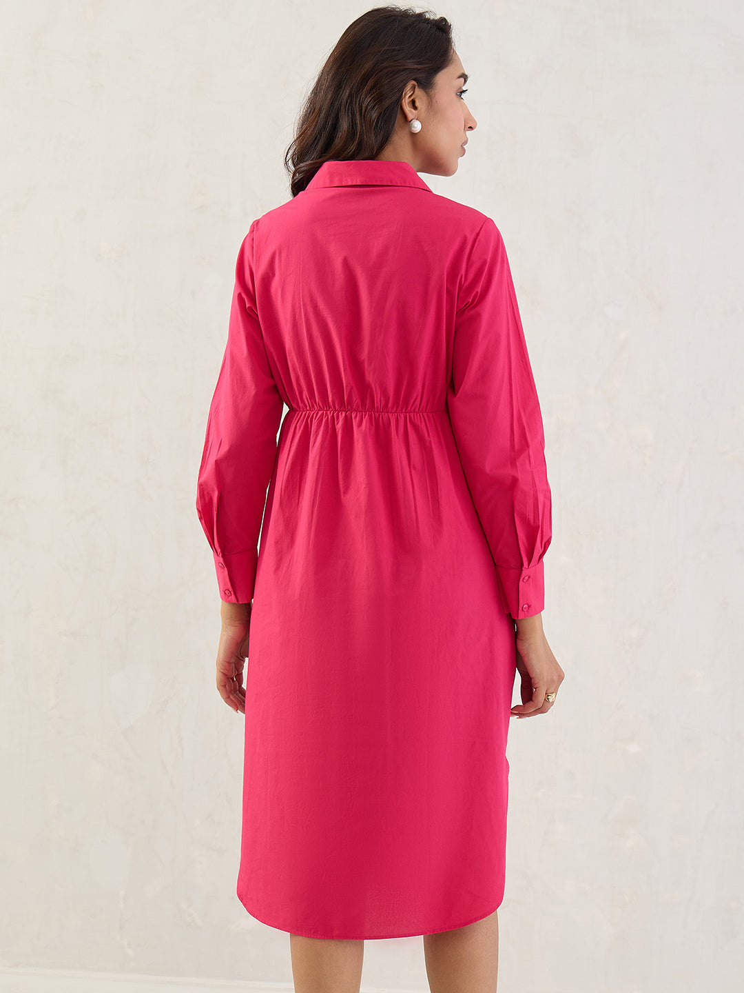 Pink Poplin Knot Detail Midi Dress