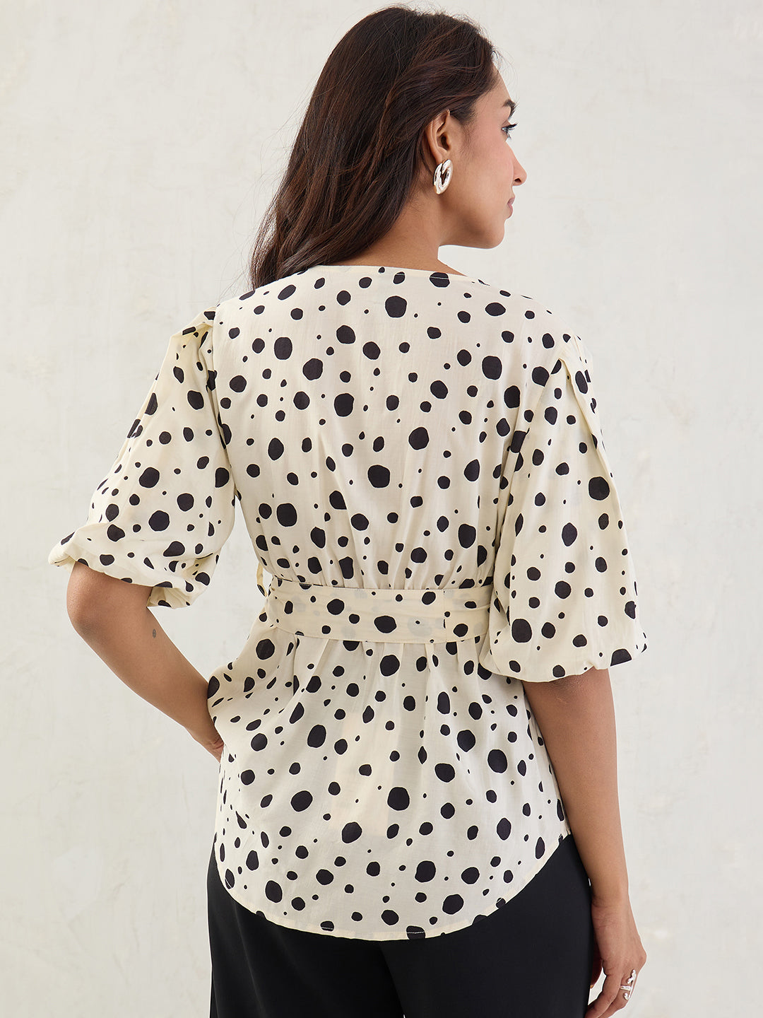 White Polka Dot Wrap Top