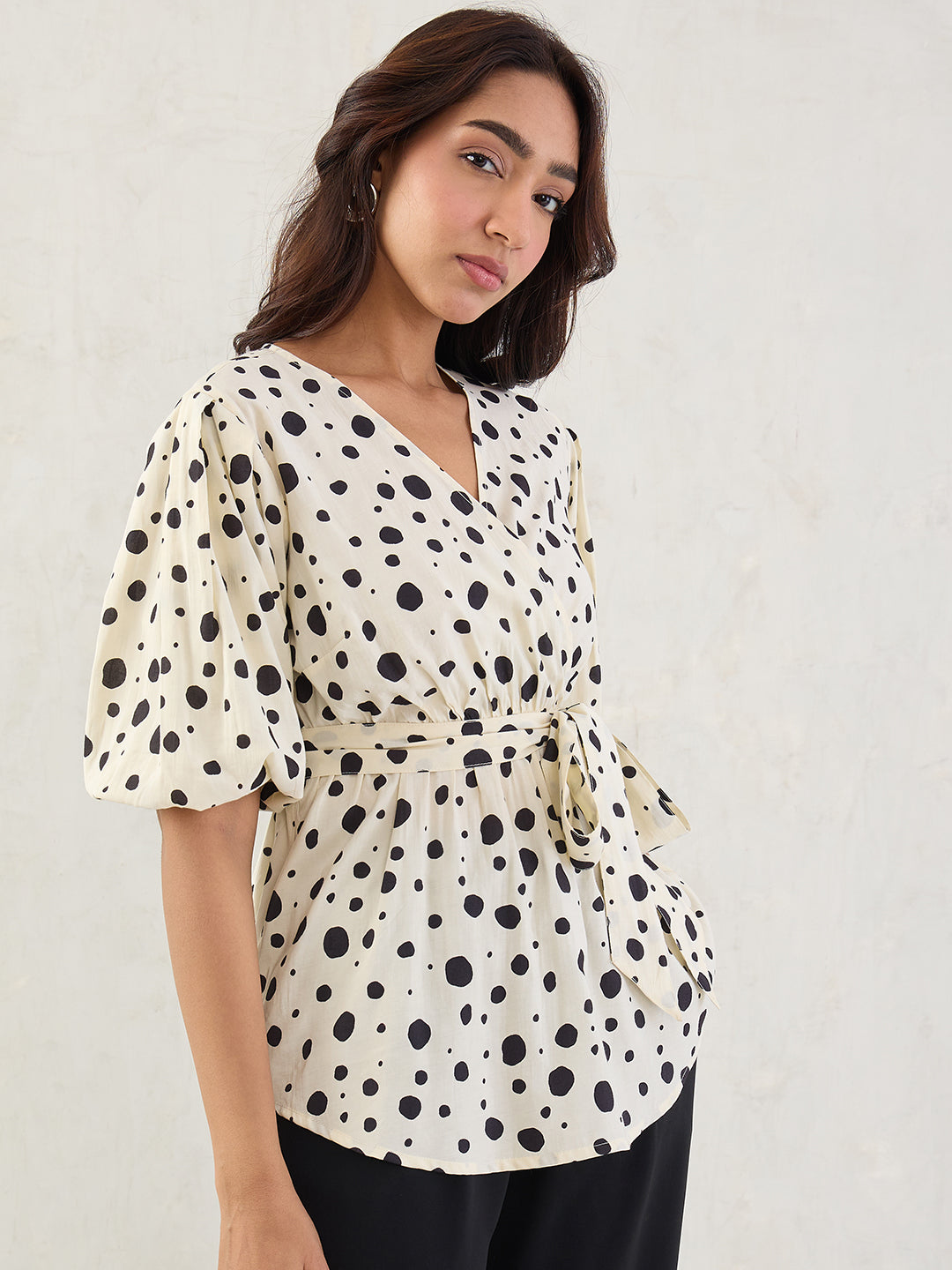 White Polka Dot Wrap Top