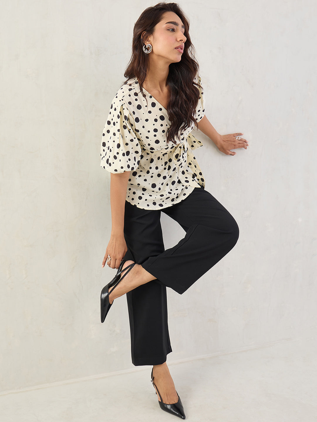 White Polka Dot Wrap Top
