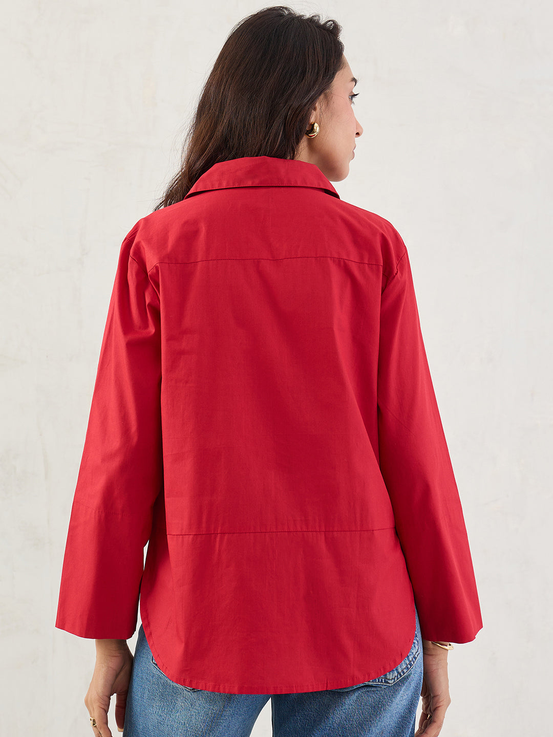 Red Poplin Button Down Shirt