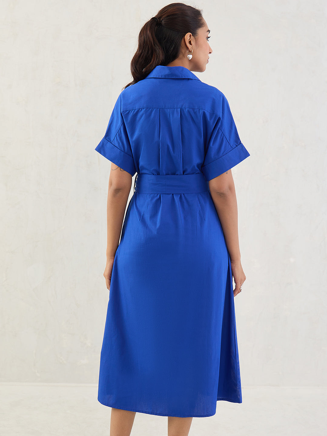 Royal Blue Poplin Shirt Midi Dress
