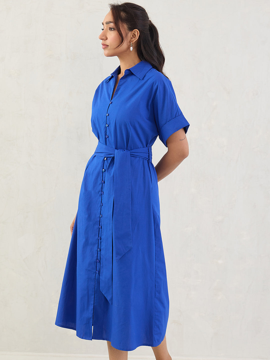 Royal Blue Poplin Shirt Midi Dress
