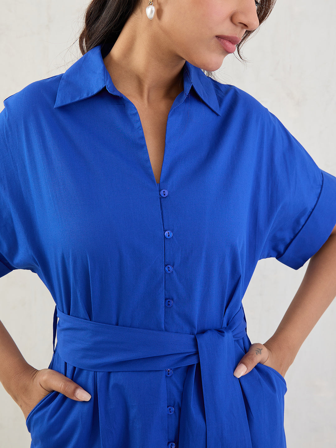 Royal Blue Poplin Shirt Midi Dress
