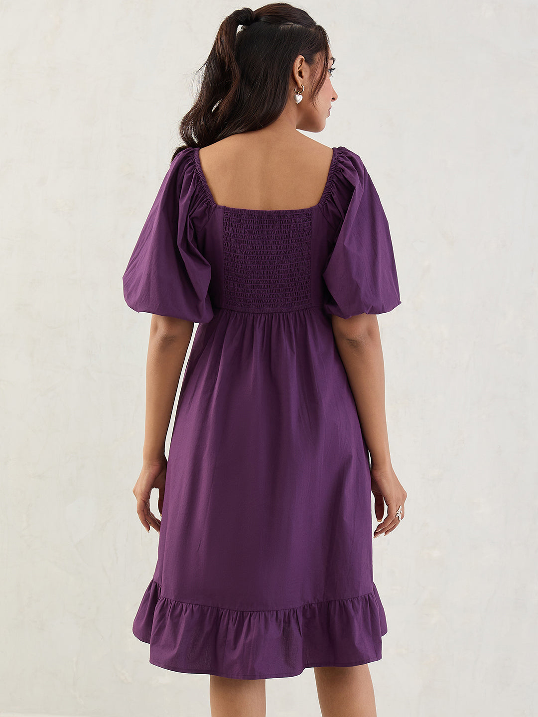 Deep Purple Poplin Square Neck Midi Dress