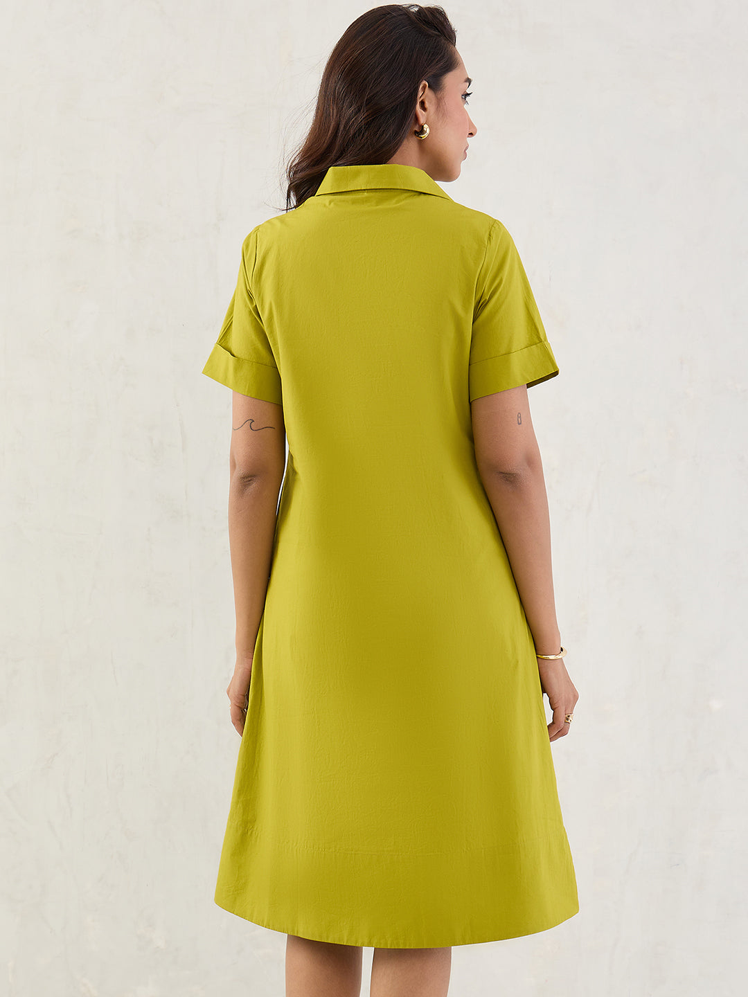 Citrine Green Poplin Midi Dress