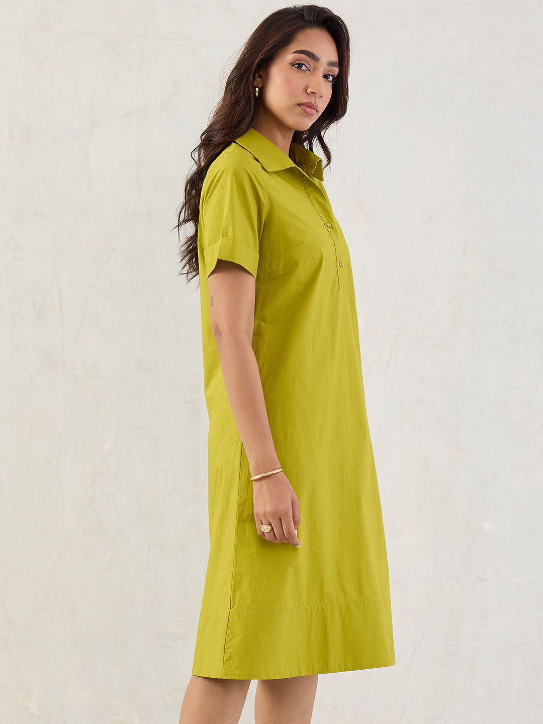 Citrine Green Poplin Midi Dress