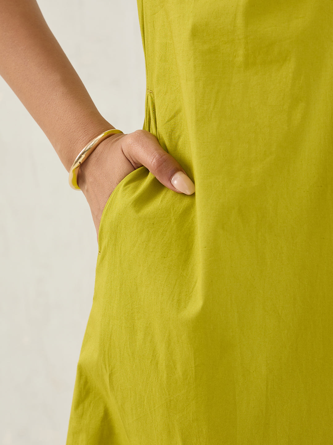 Citrine Green Poplin Midi Dress