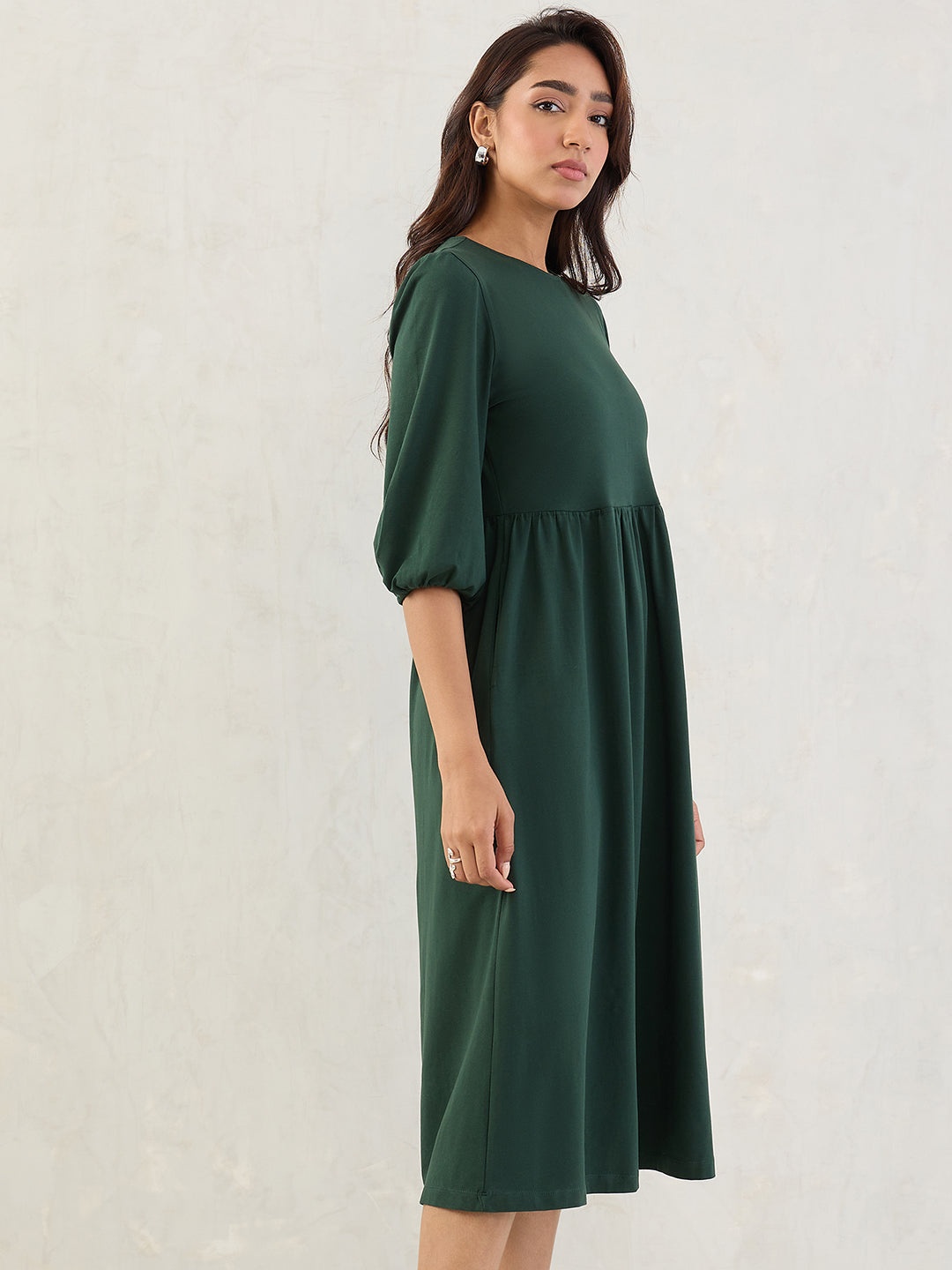 Forest Green Cotton Knitted Midi Dress