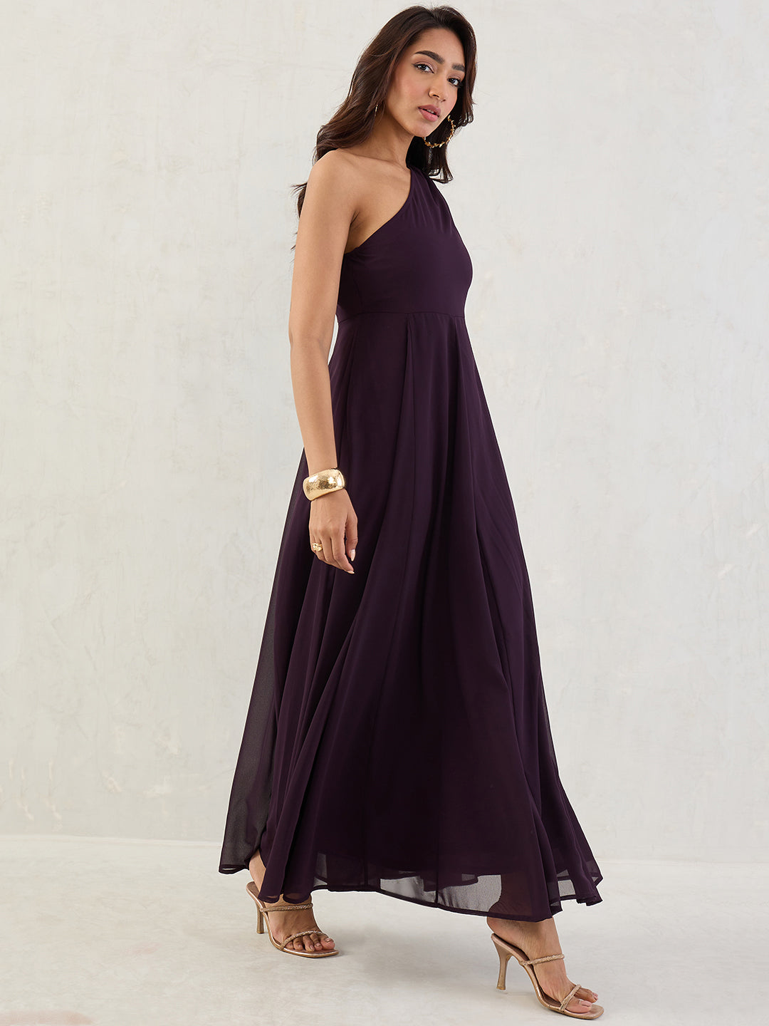 Deep Purple One Shoulder Maxi Dress