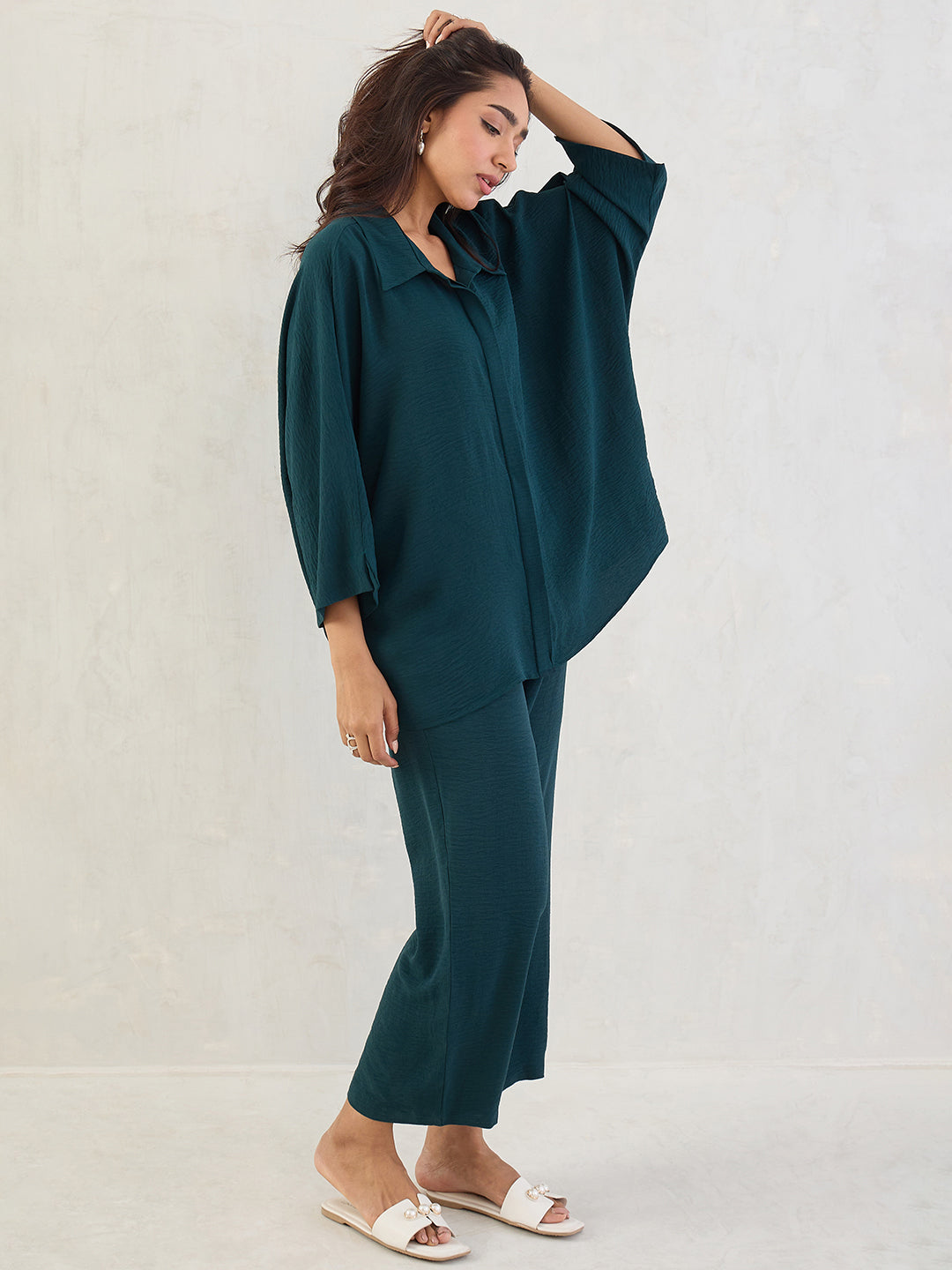 Bottle Green Kimono Sleeve Co-Ord Set