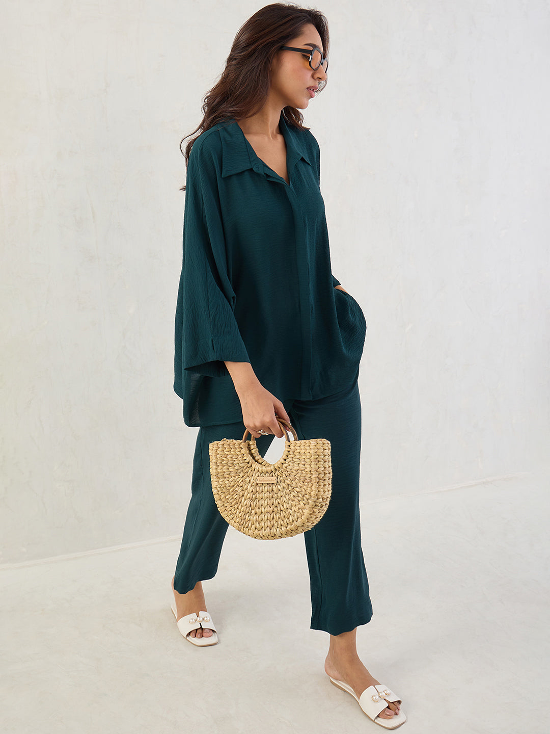 Bottle Green Kimono Sleeve Co-Ord Set