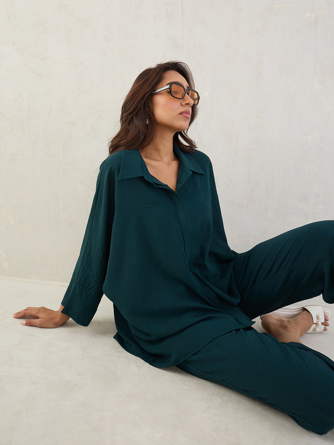 Bottle Green Kimono Sleeve Co-Ord Set