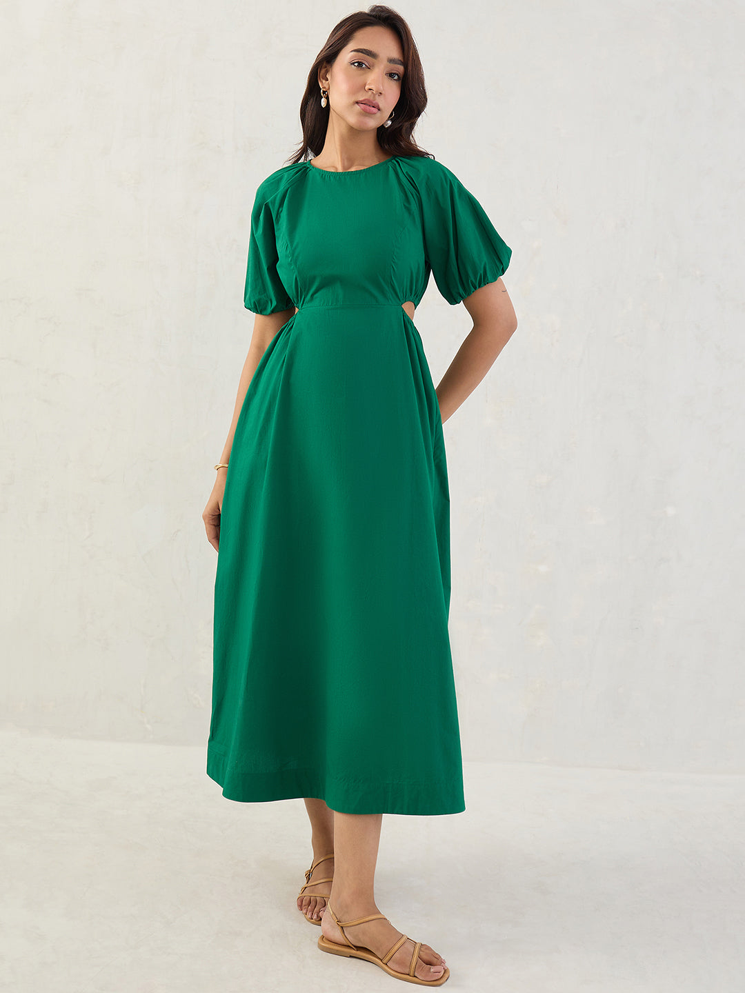 Green Poplin Cut Out Maxi Dress