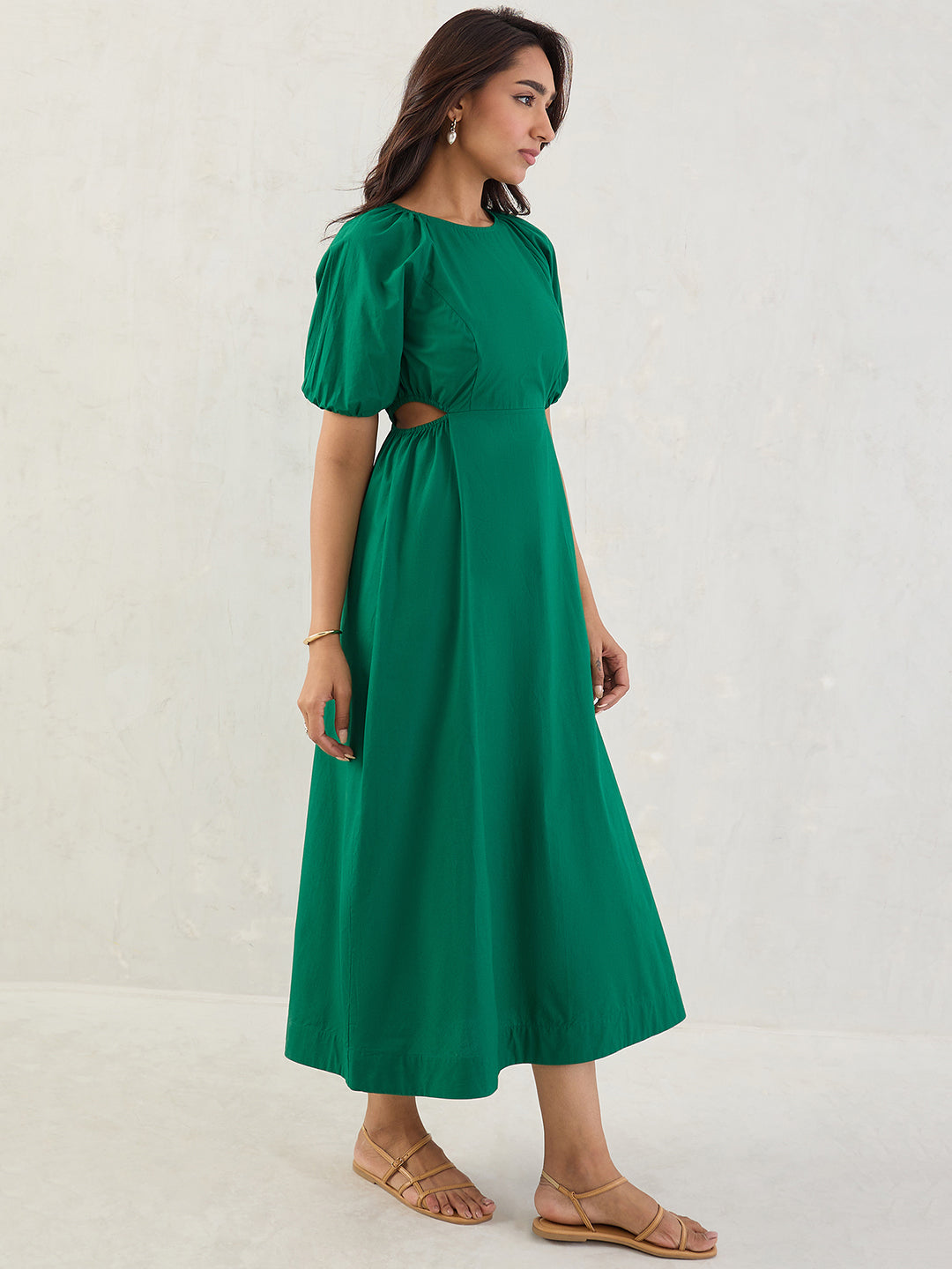 Green Poplin Cut Out Maxi Dress