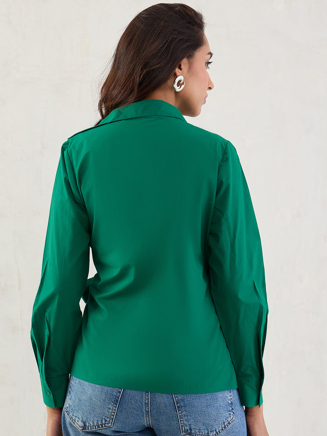 Green Poplin Wrap Top