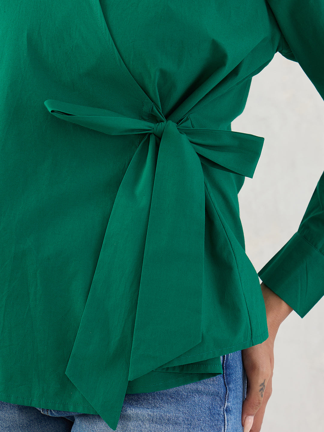 Green Poplin Wrap Top