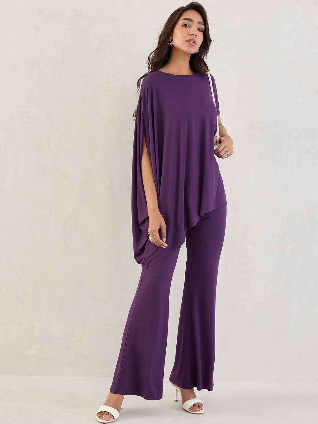 Bamboo Deep Purple Knit Flared Pants