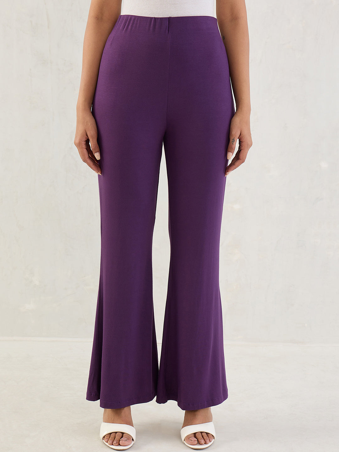 Bamboo Deep Purple Knit Flared Pants