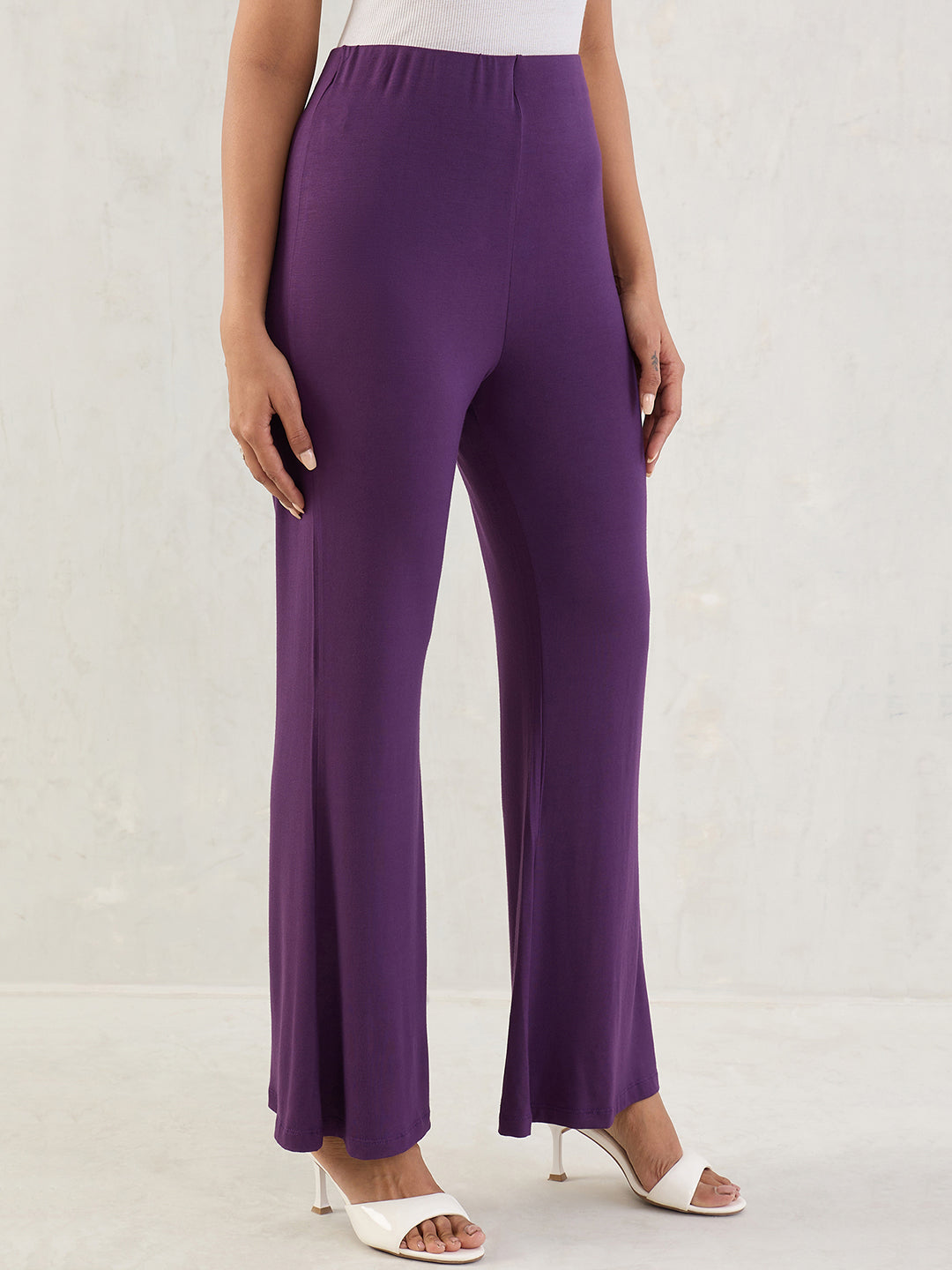 Bamboo Deep Purple Knit Flared Pants