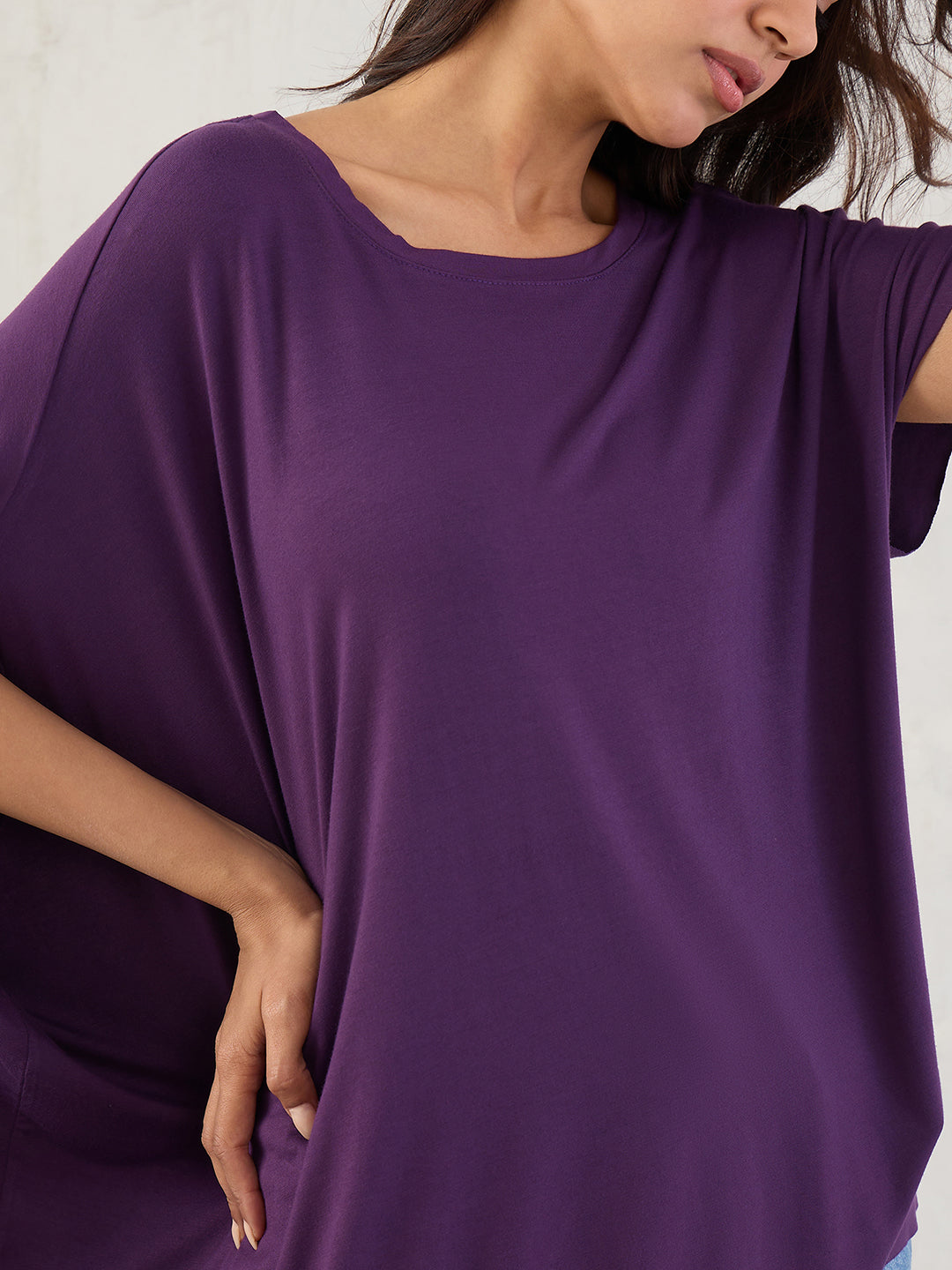 Bamboo Deep Purple Knit Asymmetrical Top