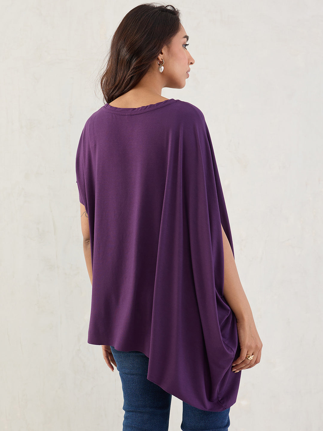 Bamboo Deep Purple Knit Asymmetrical Top