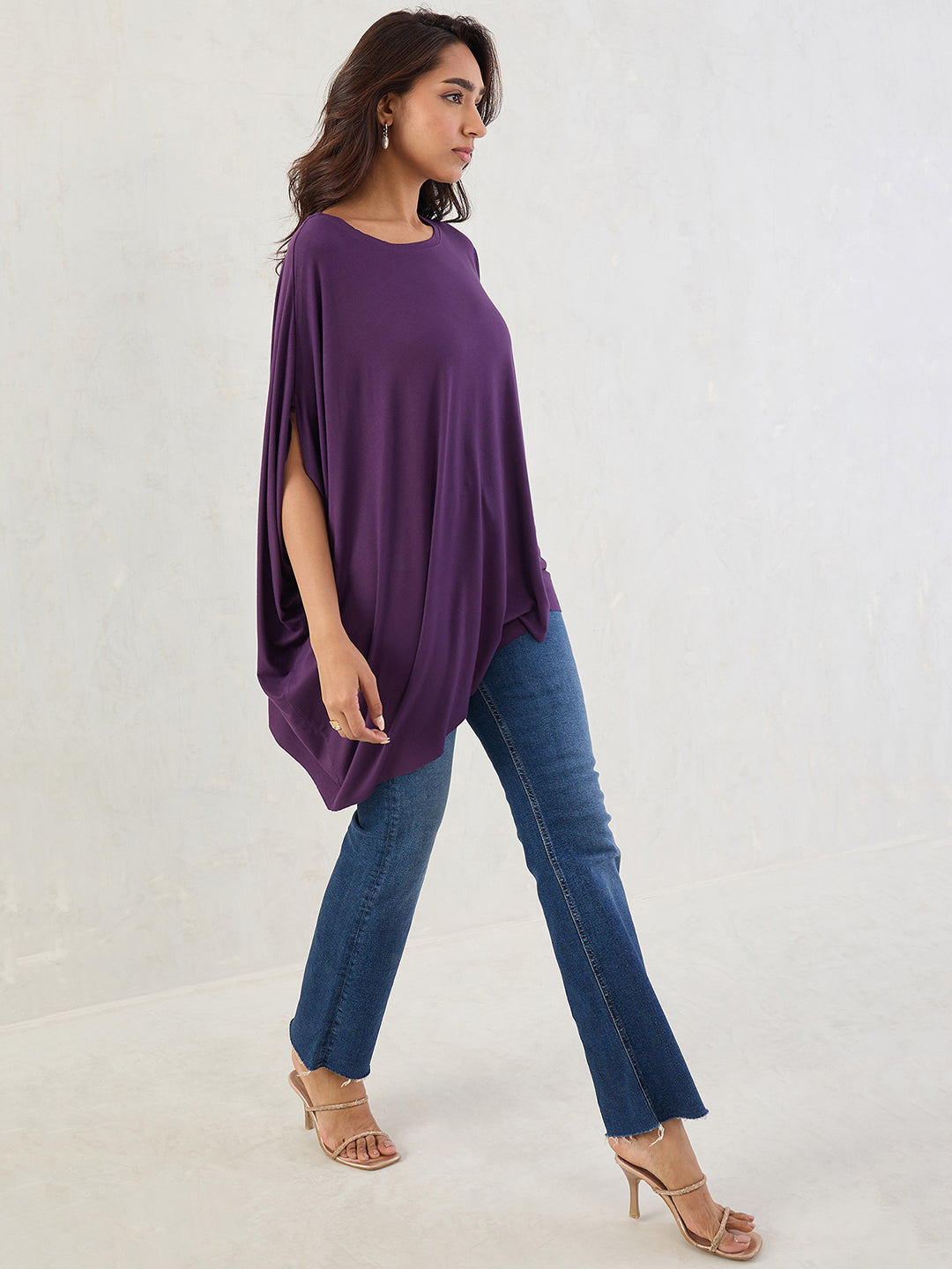 Bamboo Deep Purple Knit Asymmetrical Top