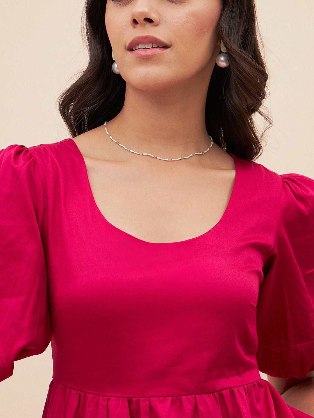 Pink Solid Back Bow Detail Midi Dress