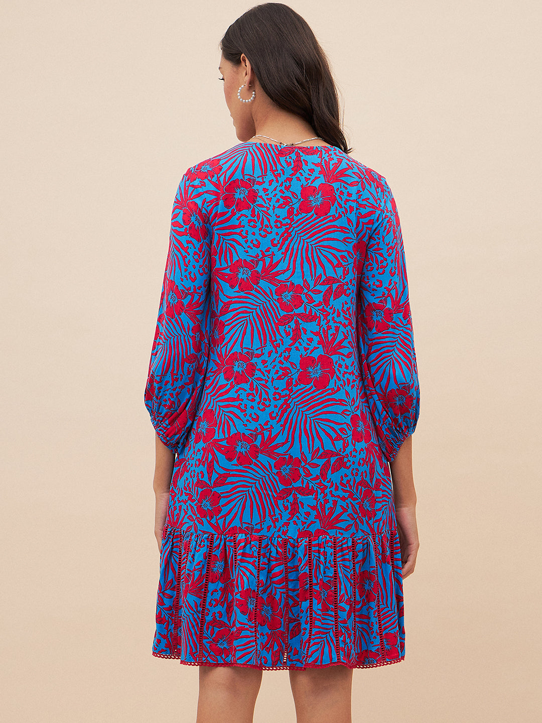 Blue And Red Floral Lace Mini Dress