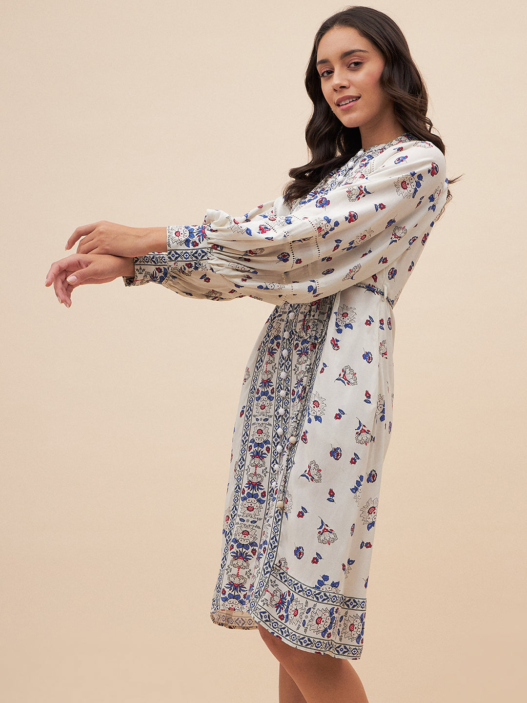 Off White Border Print Belted Midi Dress