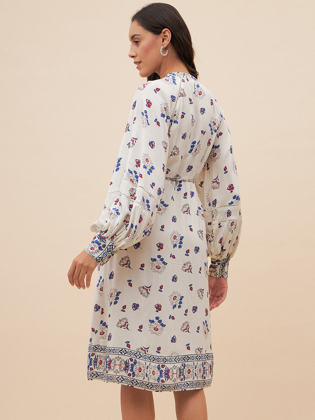 Off White Border Print Belted Midi Dress