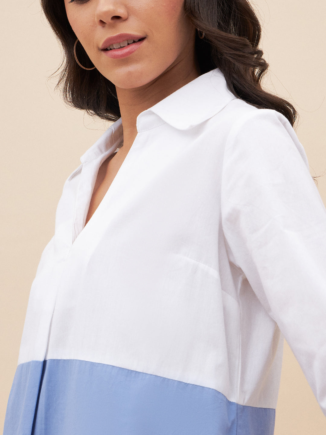 White And Blue Colorblock Midi Dress