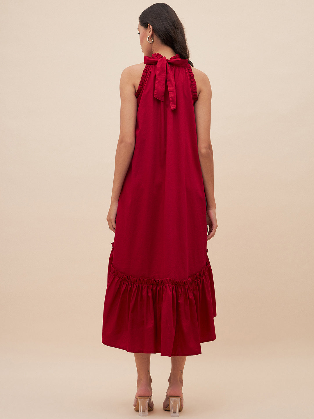 Red Cotton Tiered Maxi Dress