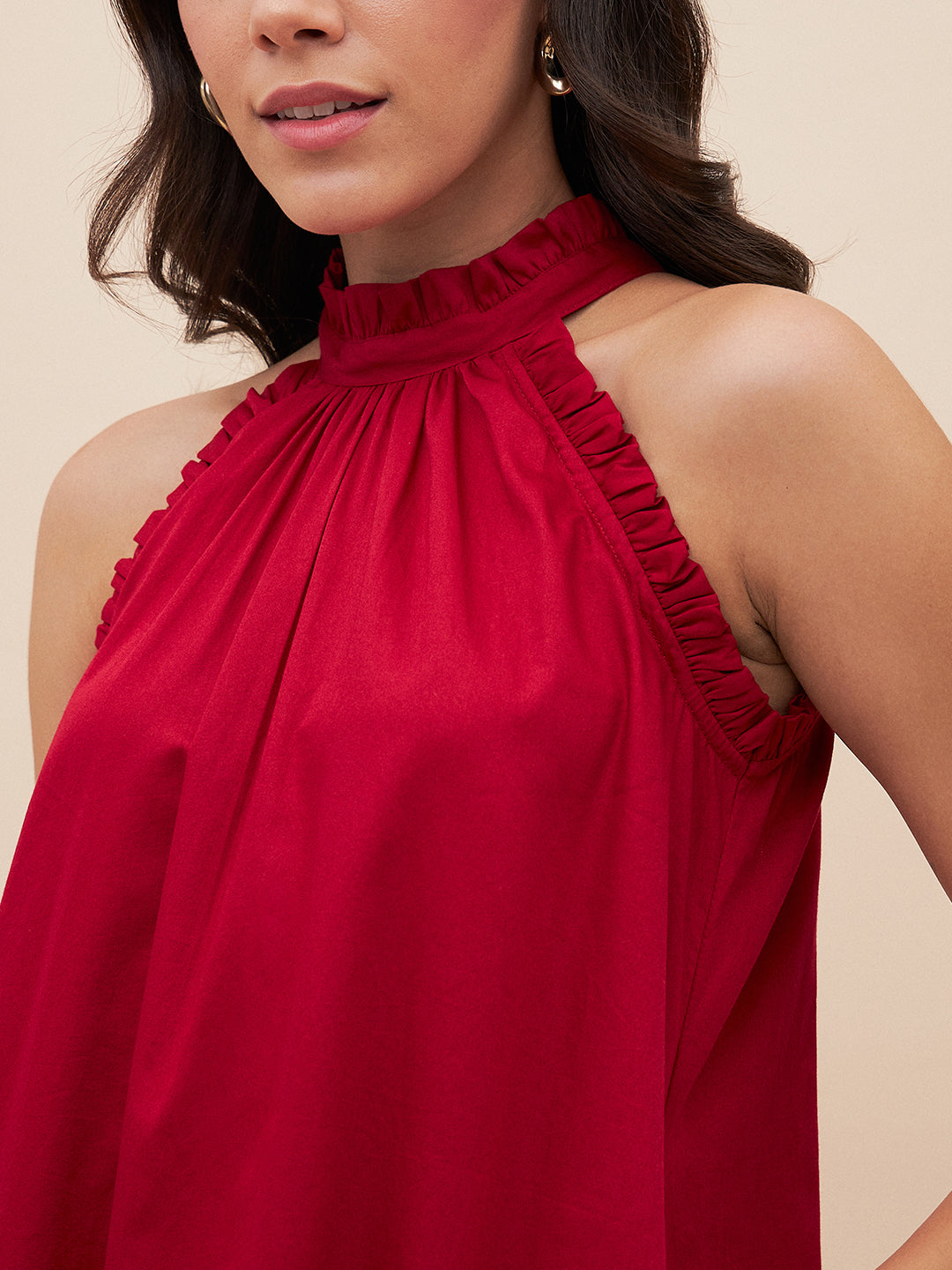 Red Cotton Tiered Maxi Dress