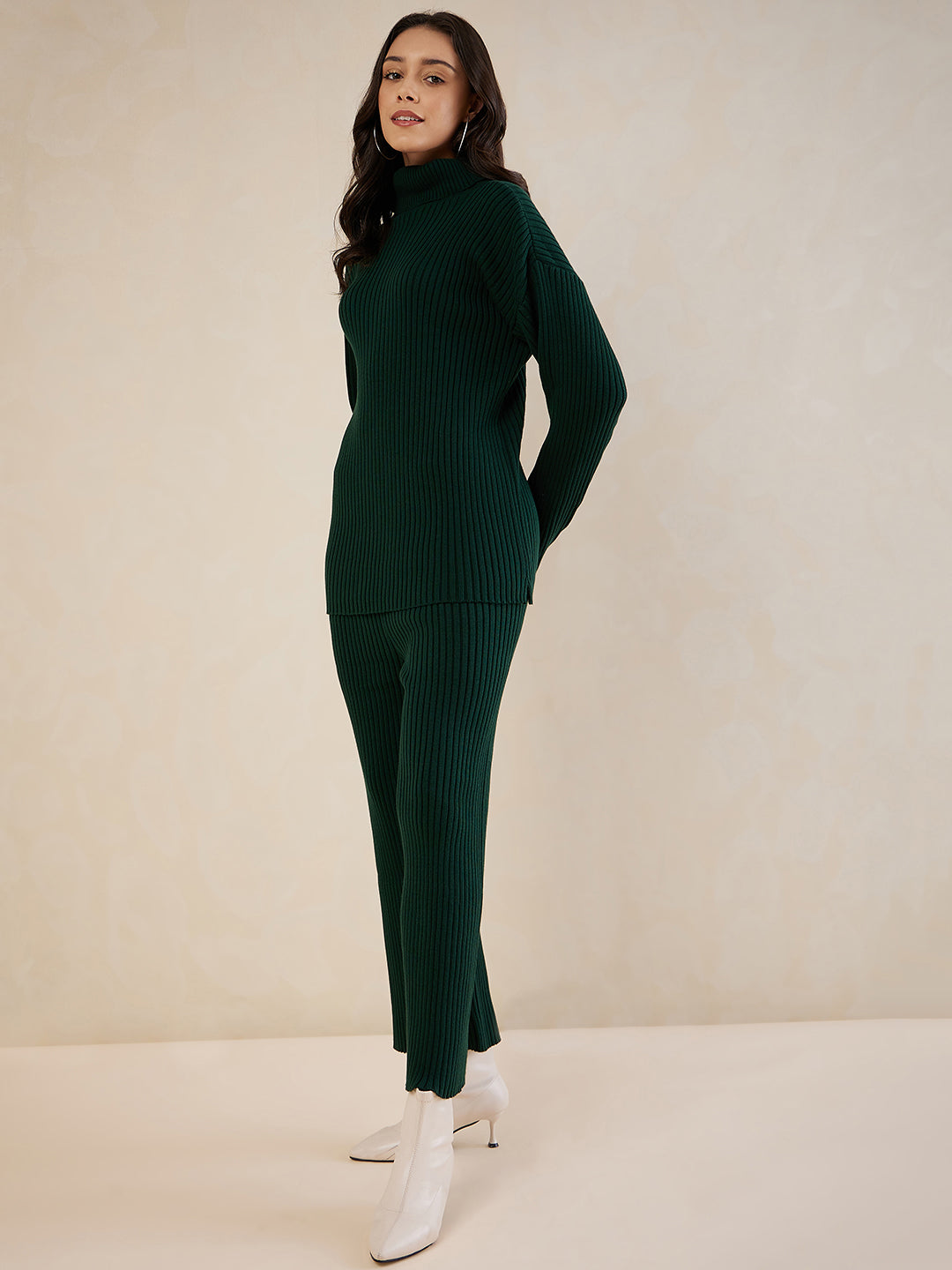 Green Solid Highneck Co-Ord Set