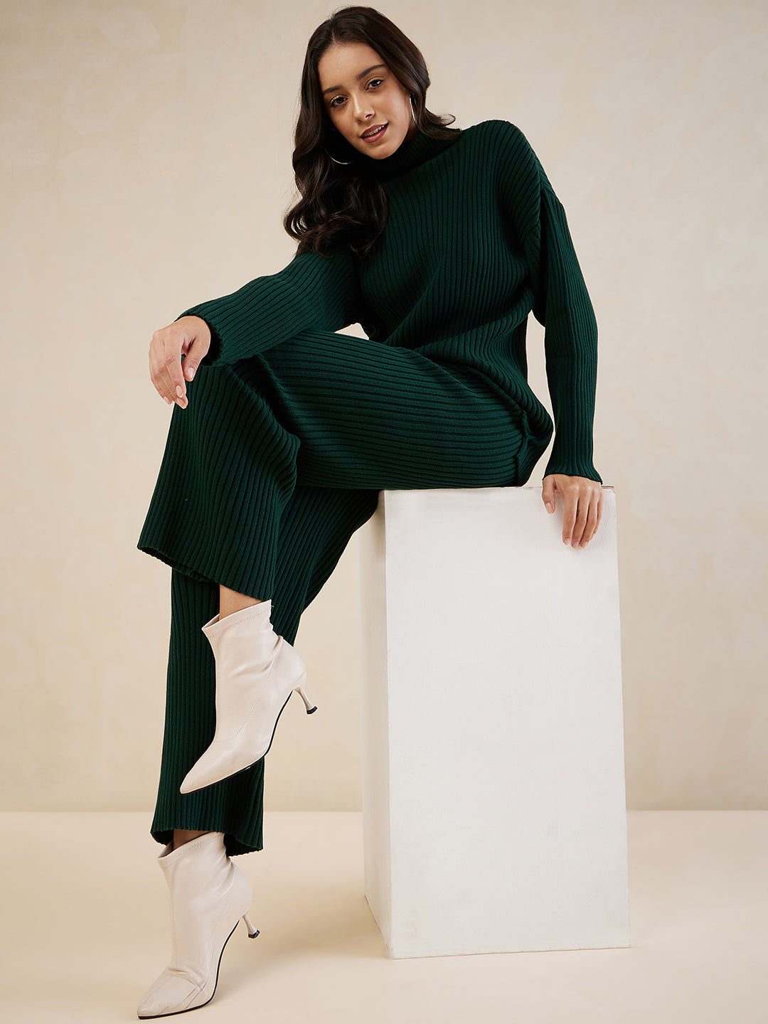 Green Solid Highneck Co-Ord Set