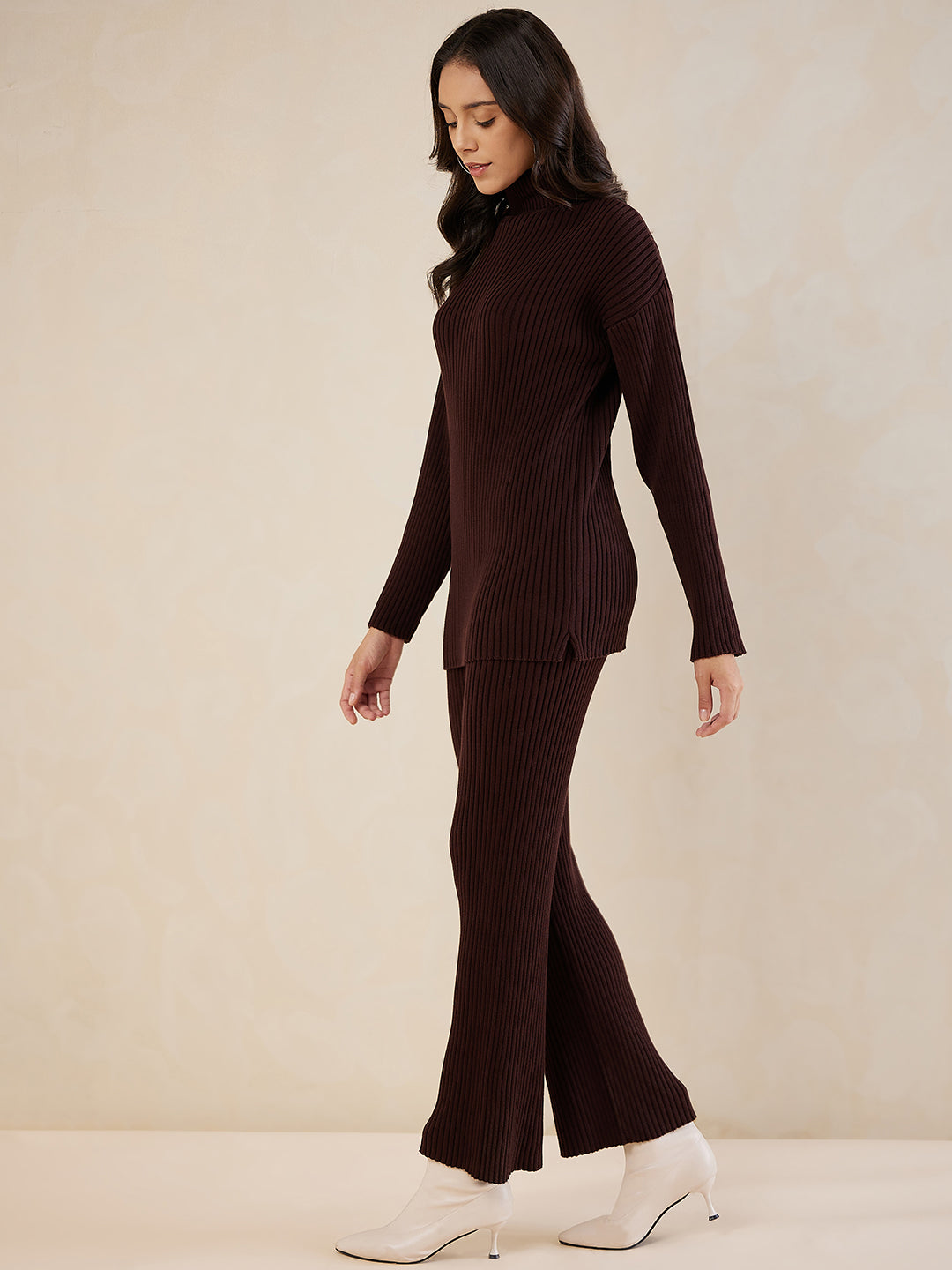 Brown Solid Highneck Co-Ord Set