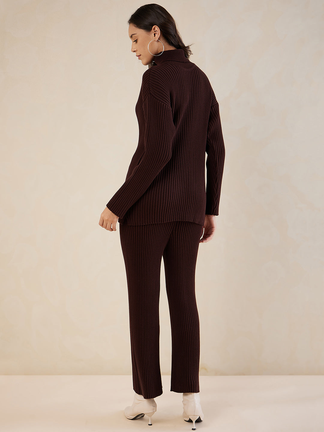 Brown Solid Highneck Co-Ord Set