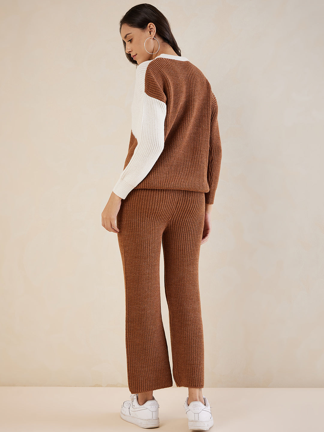 Tan & Ecru Colorblocked Co-Ord Set